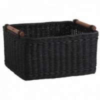 Set of 3 basket baskets in black stained rattan
