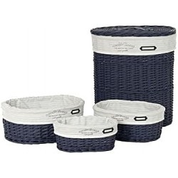 Wäschekorb-Set aus blauem Weidengeflecht + 3 Körbe
