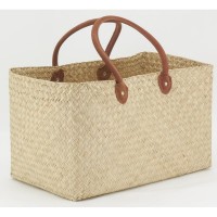 Lot de 2 cabas rectangulaires en jonc de mer et poignées cuir