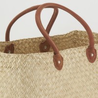 Conjunto de 2 sacolas de compras retangulares em ervas marinhas e alças de couro