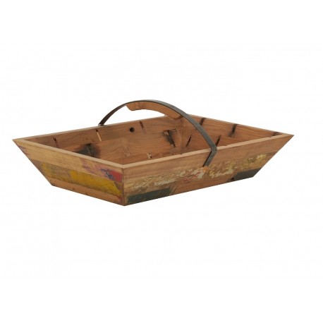 Decorative recycled wood basket with metal handle