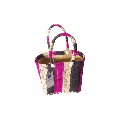 Petit panier cabas pour enfant en jonc rose