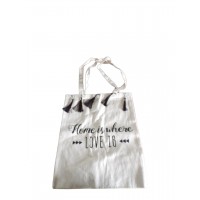 Ecru White Printed Bomuld Pompom Canvas Shopping Bag Foldbar og genanvendelig strandtaske 42 x 36 cm - H. Håndtag 72 cm