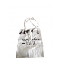 Canvas Shopping Bag Printed Cotton Pompoms Ecru White Foldable and Reusable Beach Bag 42 x 36 cm - H. Handle 72 cm