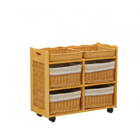 Hölzerne Kommode mit 6 Wicker-Körben, bequemer Lagerung, natürliches Design und Platzgewinn