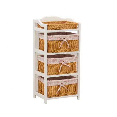 Chest of drawers in white wood with 4 wicker drawers