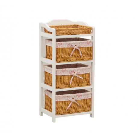 Dresser White Wood 4-laden met rieten manden gevoerde katoenen opslag chic en handig
