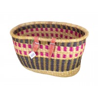 Kolorowy naturalny kosz rowerowy z skórzanym paskiem