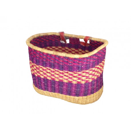 Panier À Vélo En Jonc Naturel Coloré Avec Sangle En Cuir