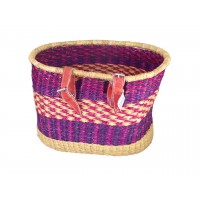 Panier À Vélo En Jonc Naturel Coloré Avec Sangle En Cuir