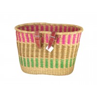 Kolorowy naturalny kosz rowerowy z skórzanym paskiem