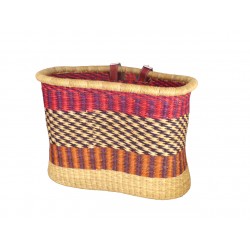 Colorful natural bike basket with leather strap