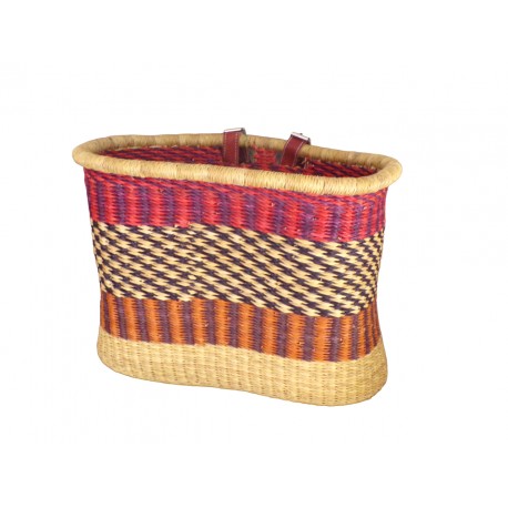 Panier À Vélo En Jonc Naturel Coloré Avec Sangle En Cuir