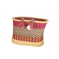 Colorful natural bike basket with leather strap