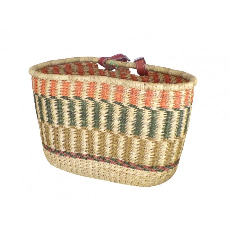 Kolorowy naturalny kosz rowerowy z skórzanym paskiem