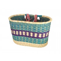Panier À Vélo En Jonc Naturel Coloré Avec Sangle En Cuir