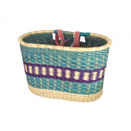 Kolorowy naturalny kosz rowerowy z skórzanym paskiem