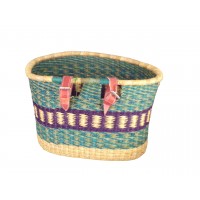 Panier À Vélo En Jonc Naturel Coloré Avec Sangle En Cuir
