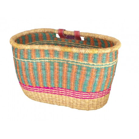 Panier À Vélo En Jonc Naturel Coloré Avec Sangle En Cuir