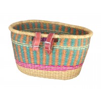 Panier À Vélo En Jonc Naturel Coloré Avec Sangle En Cuir
