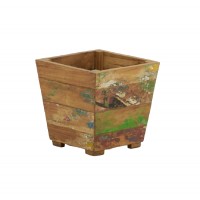Cache pot carré en bois recyclé 17x17x17cm