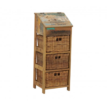 Recycled wood pantry for fruits and vegetables, practical pulletular furniture with breathable drawers