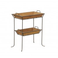 Metal trolley with 2 wooden trays