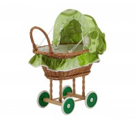 Grüne Muster Wicker Puppe Cradle - Landau Puppe Spielzeug Kind Ehemalige Vintage
