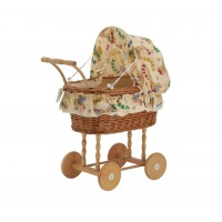 Wicker Doll Cradle Wooden Handle - Landau Doll Toy Child Tidligere Vintage