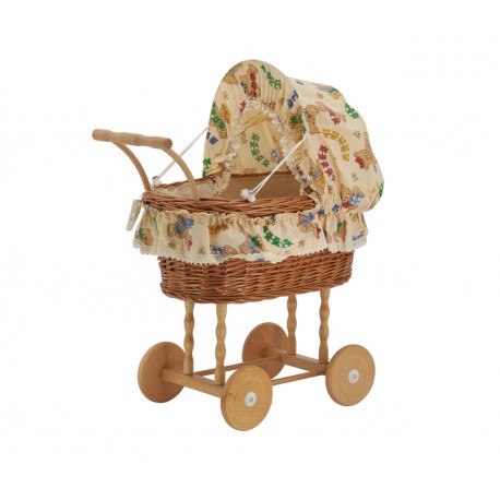 Rieten Doll Cradle Houten Handvat - Landau Doll Toy Kind Vroeger Vintage