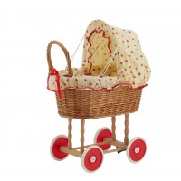 Wicker doll's cradle with flower pattern