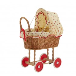 Berceau de poupée en osier à motif fleurs - Landau poupée jouet enfant ancien vintage