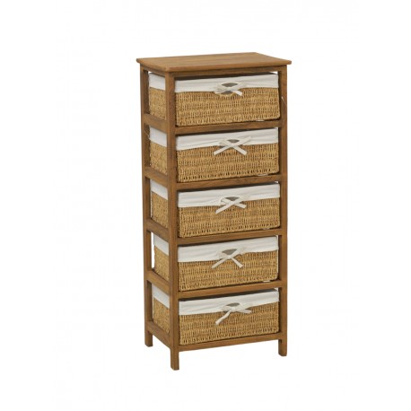 Wooden chest of drawers with 5 rush drawers