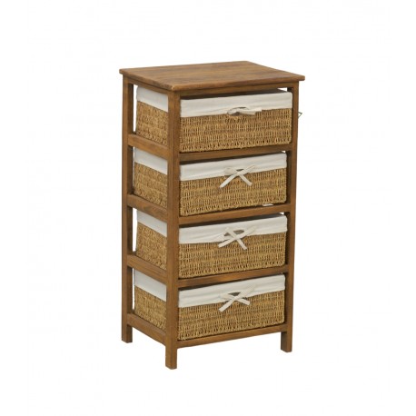 Wooden chest of drawers with 4 rush drawers