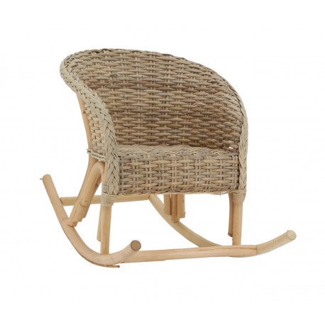 Fauteuil à bascule enfant en rotin gris tressé, rocking chair confortable et design pour chambre enfant