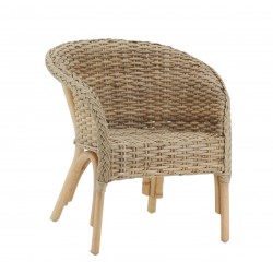 Fauteuil pour enfant en poelet gris, pieds en rotin