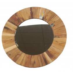 Ronde wandspiegel van gerecycled hout Ø 77 cm