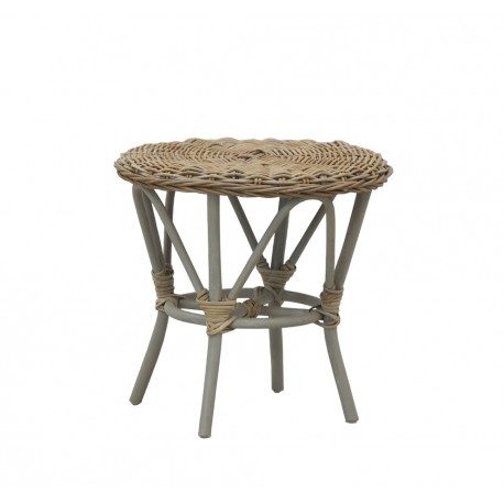 Table basse ronde en rotin gris, élégante table d’appoint style naturel pour salon et décoration moderne