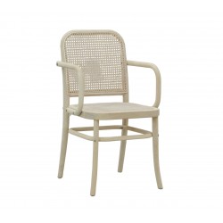 Fauteuil intérieur bois et cannage avec accoudoirs, Élégance naturelle et confort durable