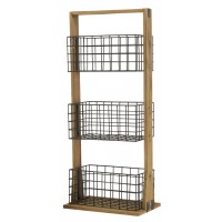 Estante de madera 3 casilleros con cestas metálicas, cocina práctica de almacenamiento, baño, tienda