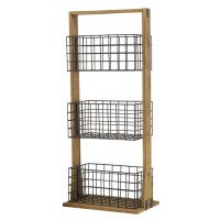 Wooden shelf 3 metal storage compartments