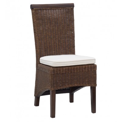 Chair in brown stained rattan with cushion