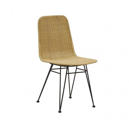 Rotan binnenstoel met metalen voetenontwerp, natuurlijk comfort en moderne stijl voor kantoor of lounge