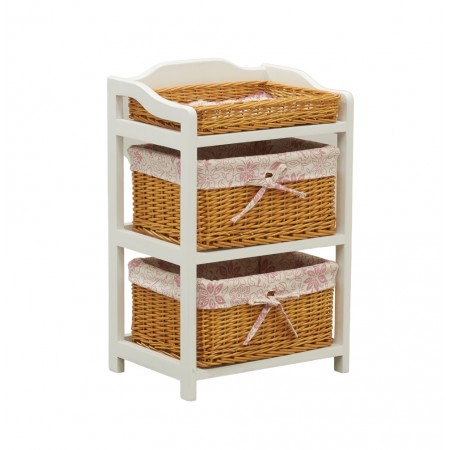 Dresser White Wood 2 Laden met rieten lade Stijlvolle en natuurlijke opslag voor slaapkamer