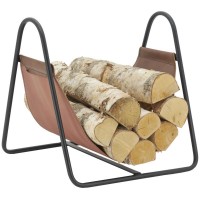 Porte-bûches en cuir sur structure en métal laqué noir