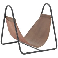 Porte-bûches en cuir sur structure en métal laqué noir