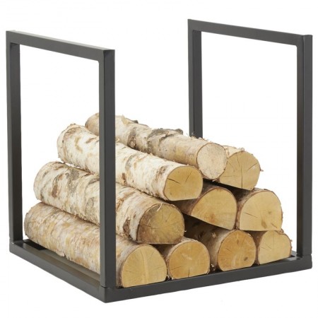 Svart Lakkert Metal Carrier Holder: Lagringslogger Oppbevaring Tre Oppvarming Industriell Design for Peis og komfyr