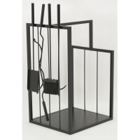 Titulares de log de metal preto com 4 acessórios de lareira: design de servidores de madeira & armazenamento intervalos