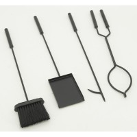 Portabiettivi in metallo nero con 4 accessori per camino: design del servo in legno e gamme di stoccaggio interni