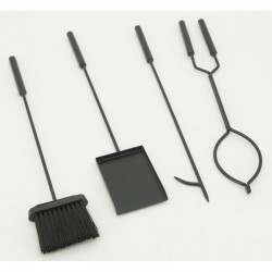 Porte-bûches en métal teinté noir + 4 accessoires de cheminée